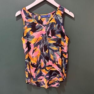 Apt. 9 Coral Pink, Navy & Yellow Leaf-Print Sleeveless Tank